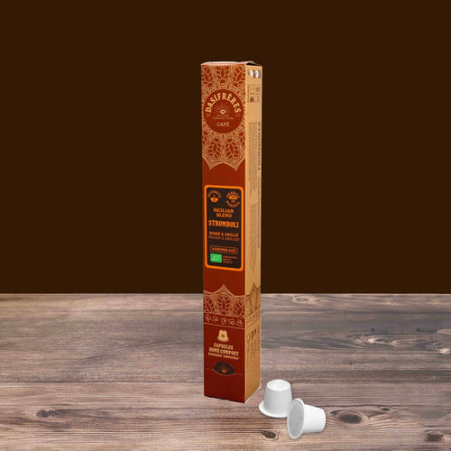 café capsules Stomboli bio boisé et grillé sicilian blend assemblage capsules compatibles Nespresso® home-compost boîte de 10 capsules