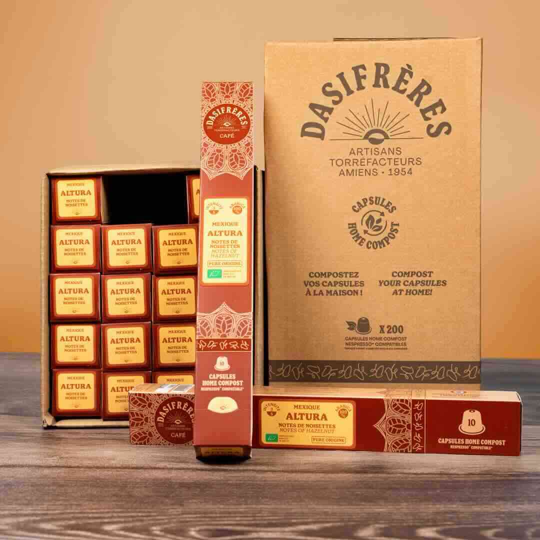 Café Altura Mexique noisettes bio pure origine 100% Arabica capsules compatibles Nespresso® capsules home compost carton de 200 capsules