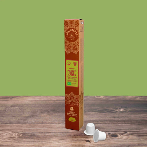 café capsules Prince des Andes Pérou bio pure origine fruits rouges 100% Arabica capsules compatibles Nespresso® home-compost boîte de 10 capsules