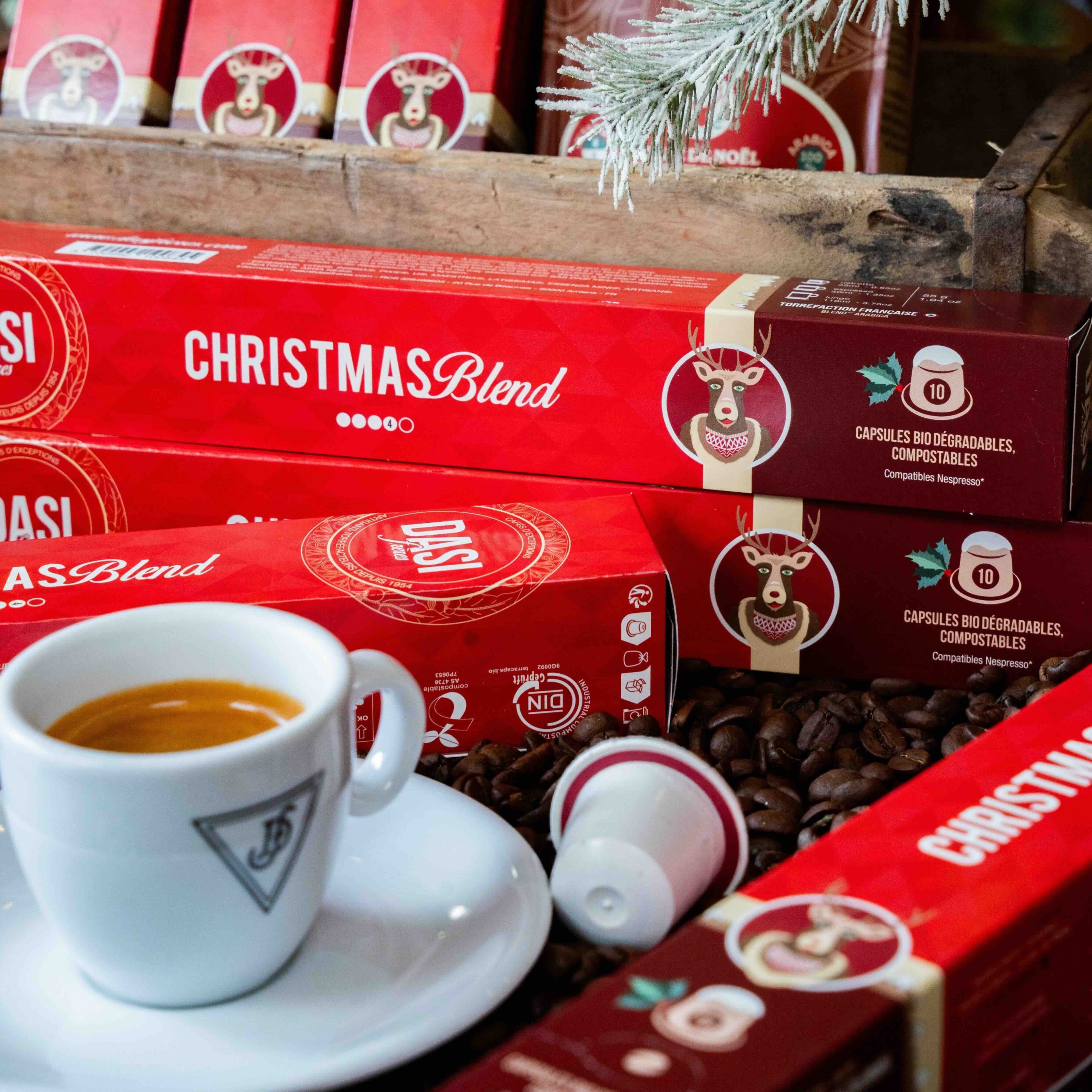 Christmas Blend Café de noël notes de marrons épices et vanille 100% Arabica capsules compatibles Nespresso® home compost boîte de 10 capsules
