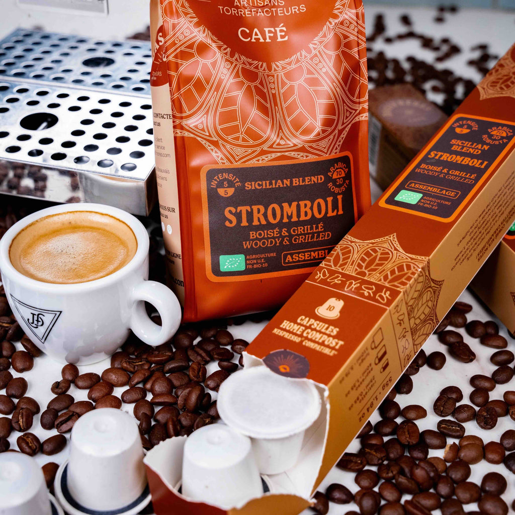 café capsules Stromboli bio boisé et grillé sicilian blend assemblage capsules compatibles Nespresso® home compost boîte de 10 capsules