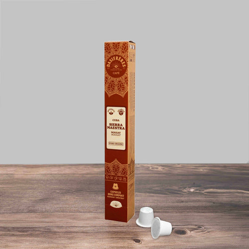Café capsules Sierra Maestra Cuba nougat pure origine 100% Arabica capsules compatibles Nespresso® home-compost boîte de 10 capsules