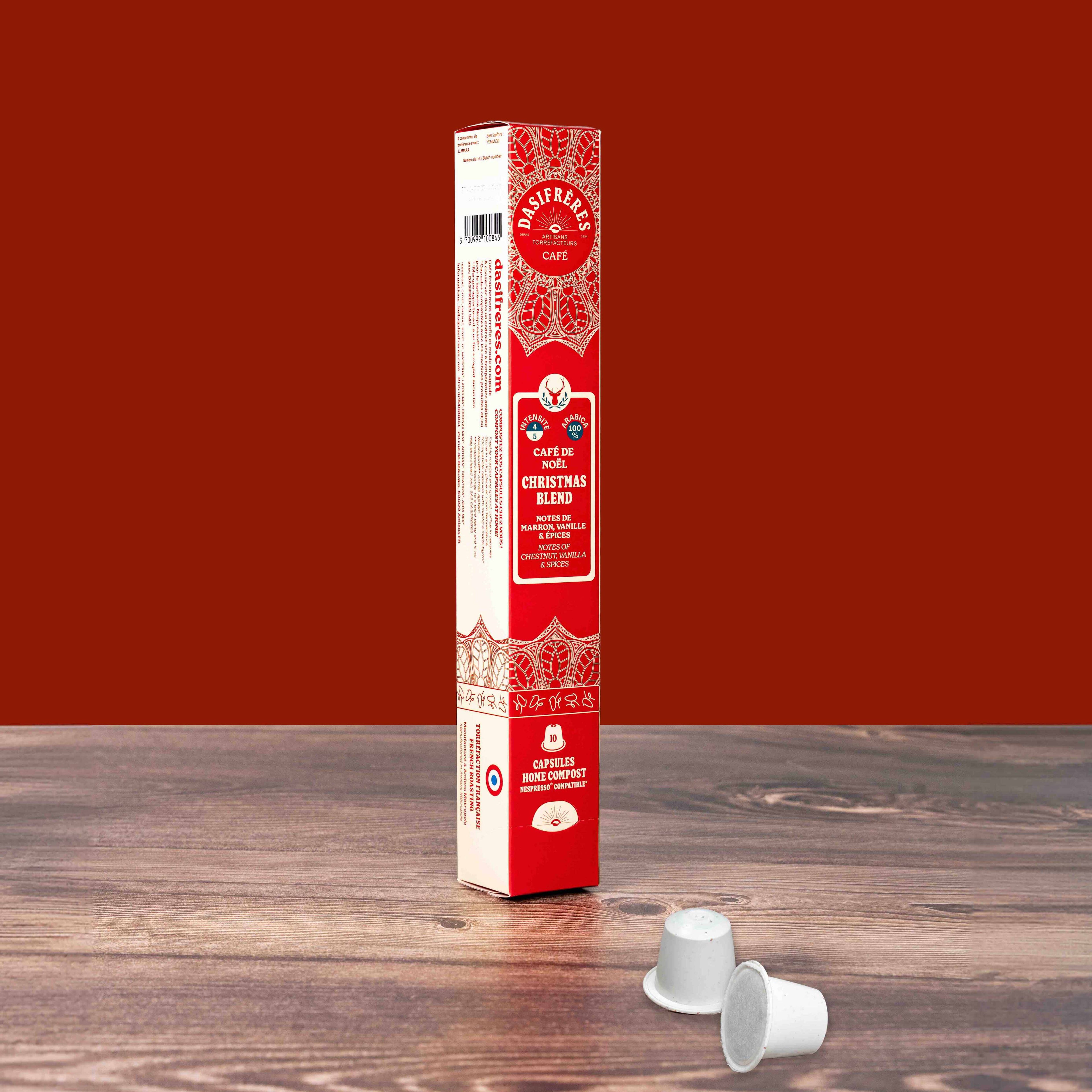Christmas Blend Café de noël capsules notes de marrons épices et vanille 100% Arabica capsules compatibles Nespresso® home compost boîte de 10 capsules