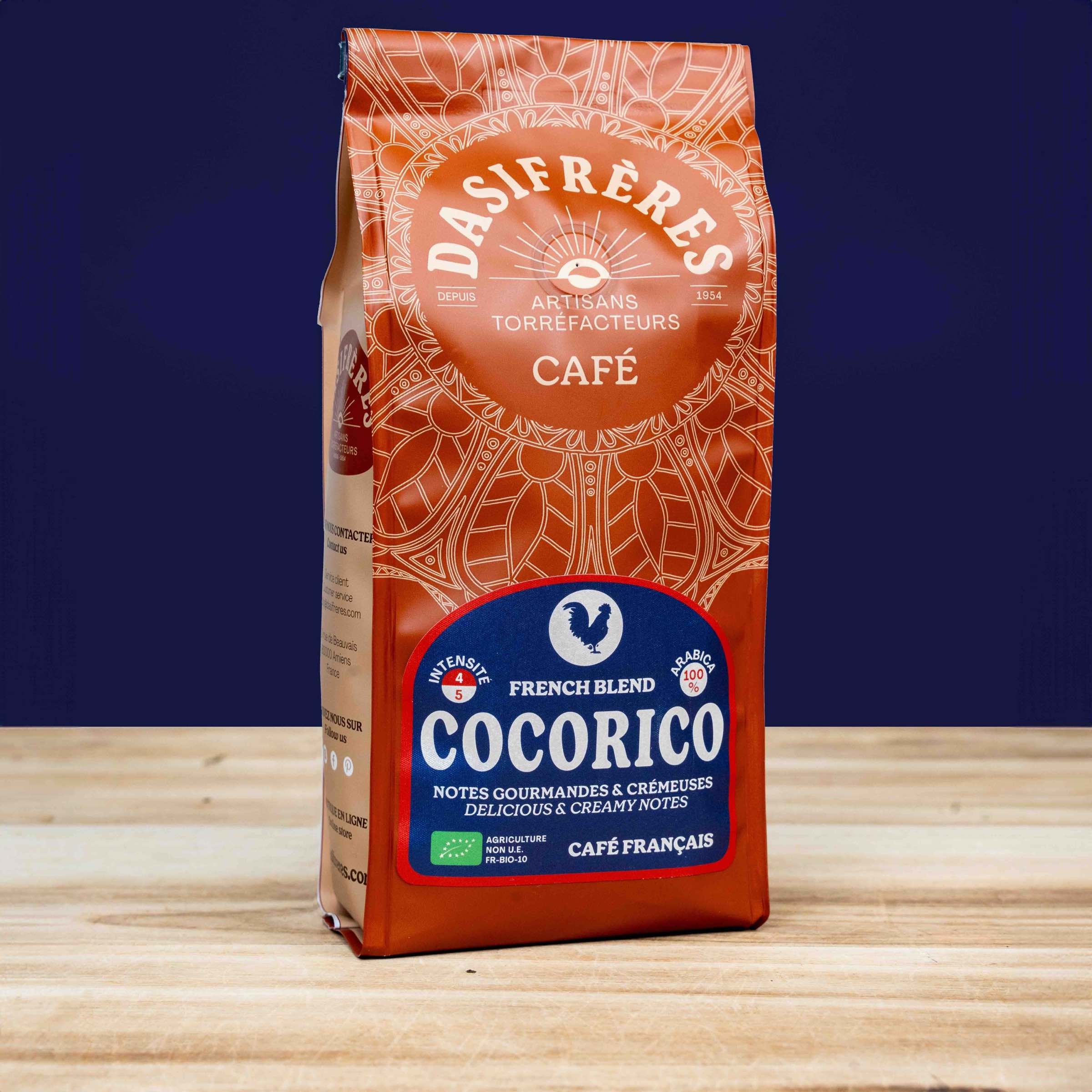 Café grains Cocorico Frend blend café français bio notes gourmandes et crémeuses 100% Arabica 250g