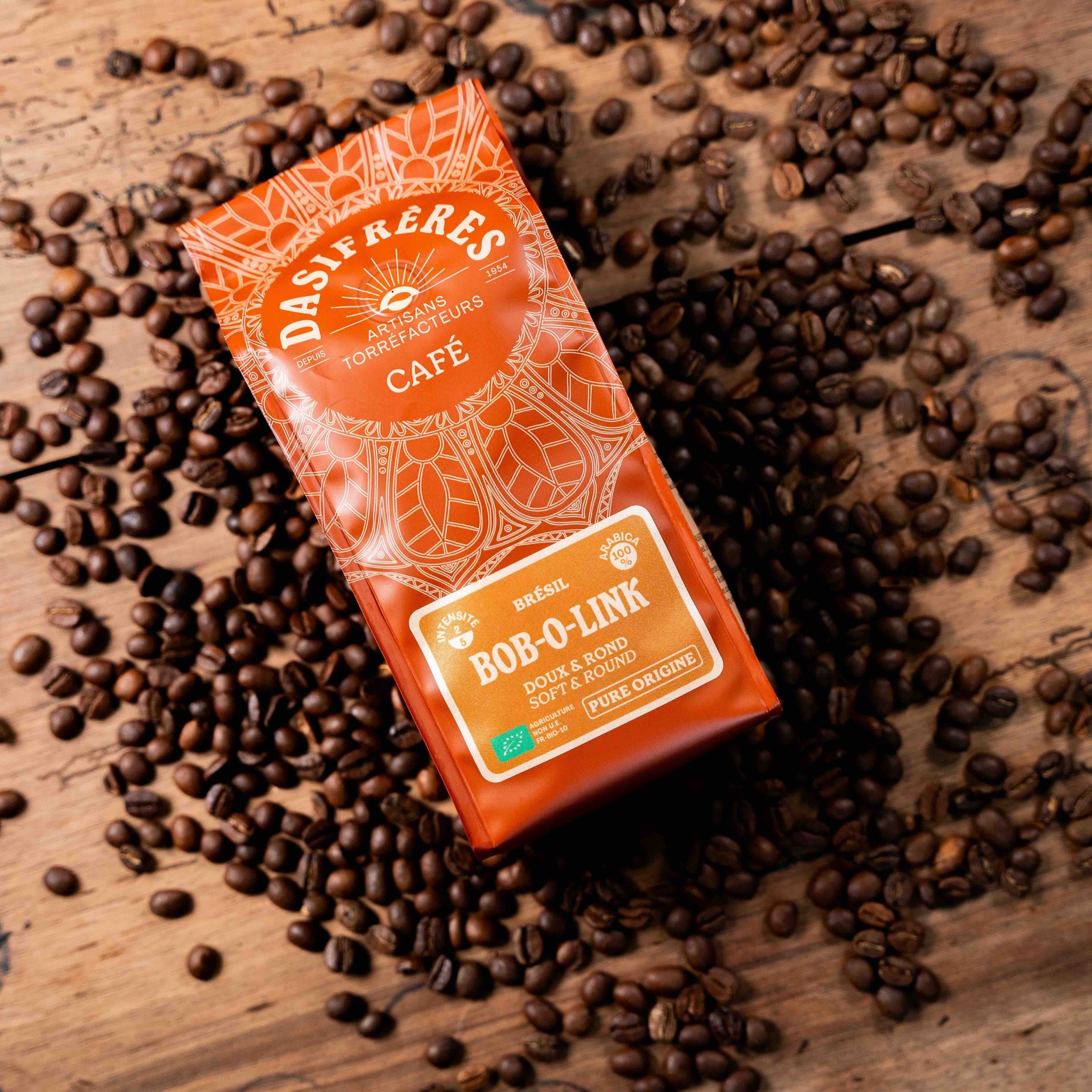 Café grains Bob-O-Link Brésil doux et rond bio pure origine 100% Arabica 250g
