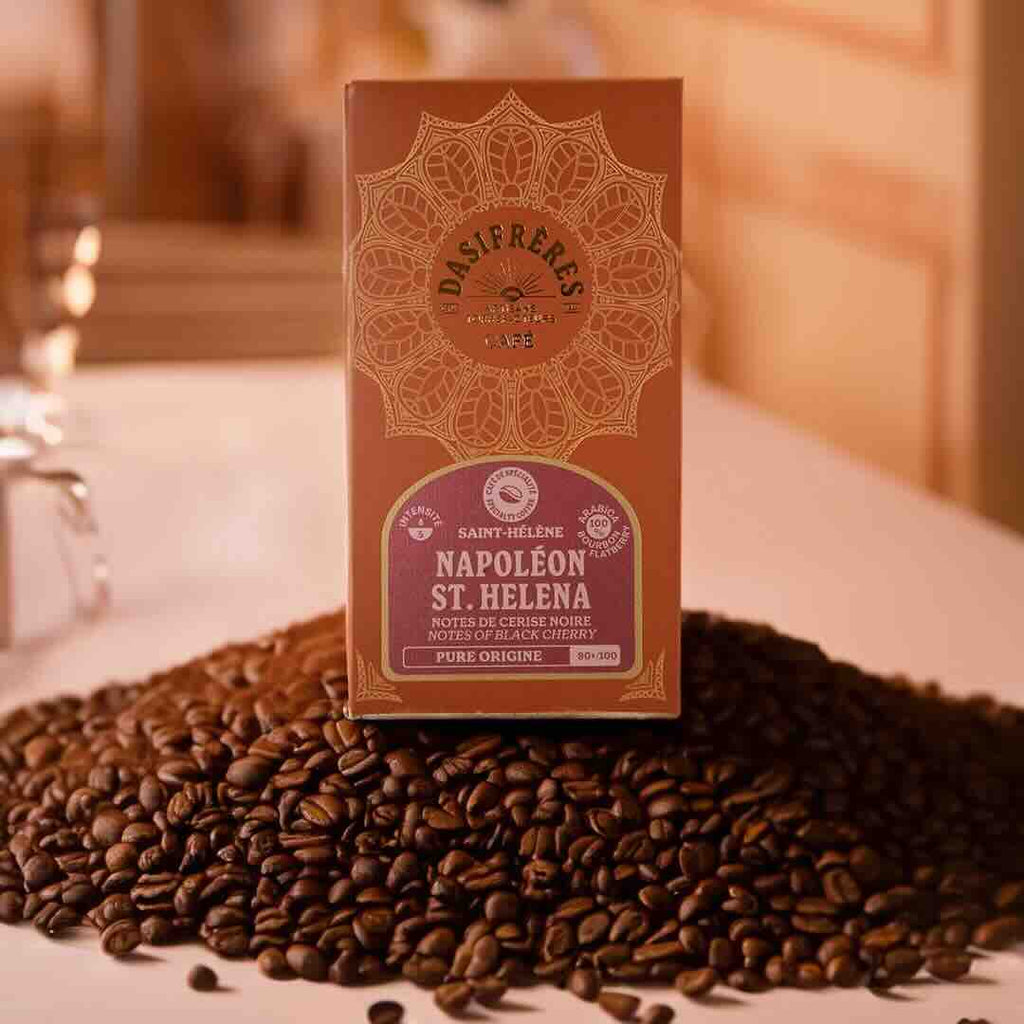 café grains Napoléon St. Helena notes de cerise noire café de spécialité pure origine 100% Arabica Bourbon Flatberry 250g