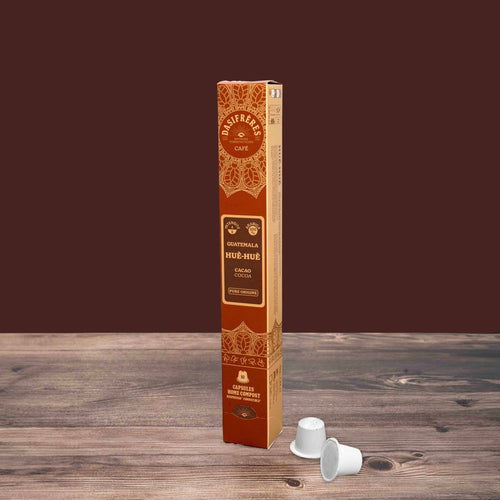 café capsules Huè-huè cacao pure origine 100% Arabica capsules compatibles Nespresso® home-compost boîte de 10 capsules