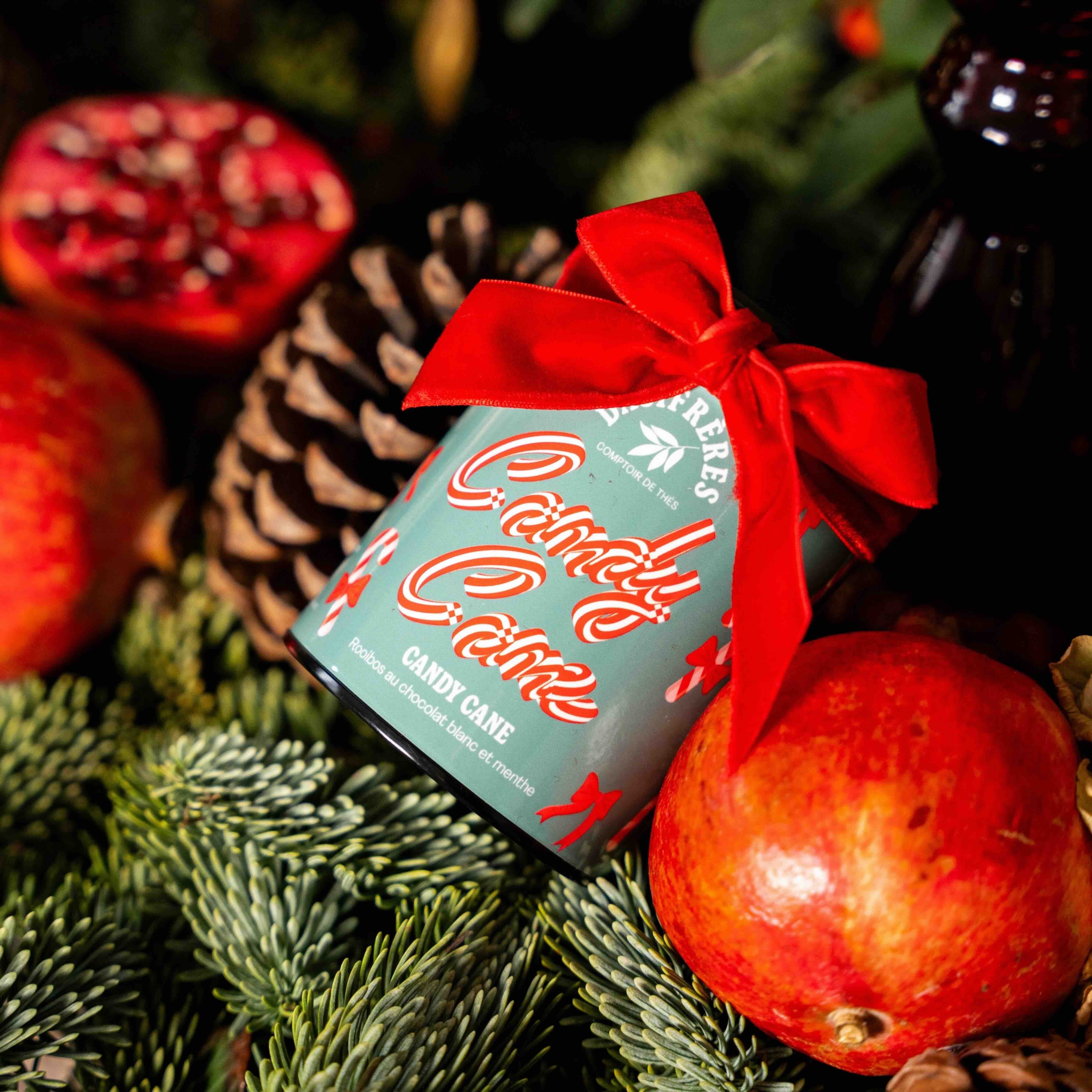 Candy Cane Rooibos chocolat blanc et menthe boîte métal 130g réutilisable double couvercle papier washi