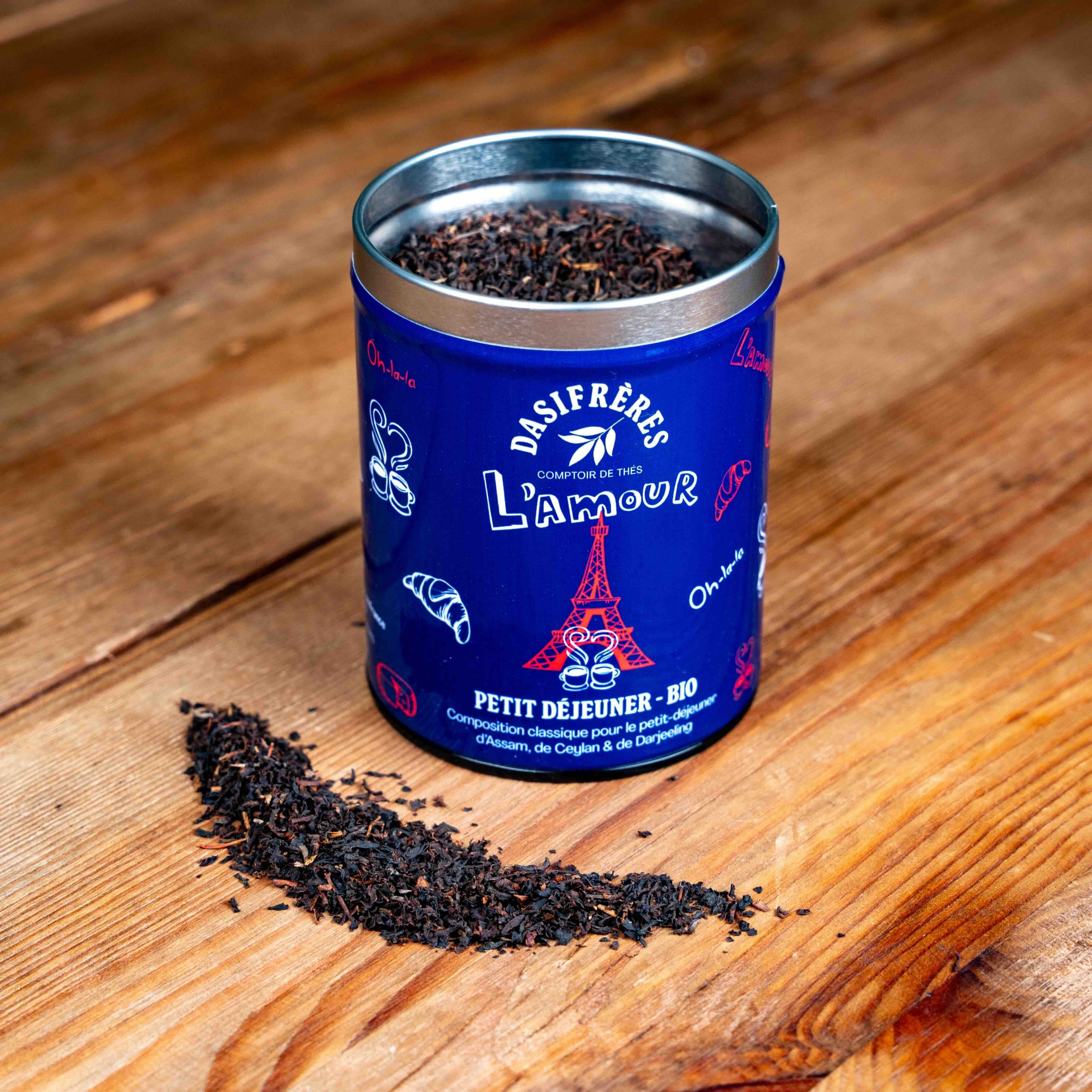 Petit-Déjeuner BIO Thé noir corsé boîte métal 100g réutilisable double couvercle papier washi