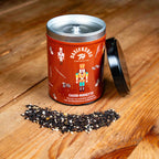 Casse-noisette thé noir aux amandes, noix de macadamia et vanille bourbon boîte métal 100g réutilisable double couvercle papier washi