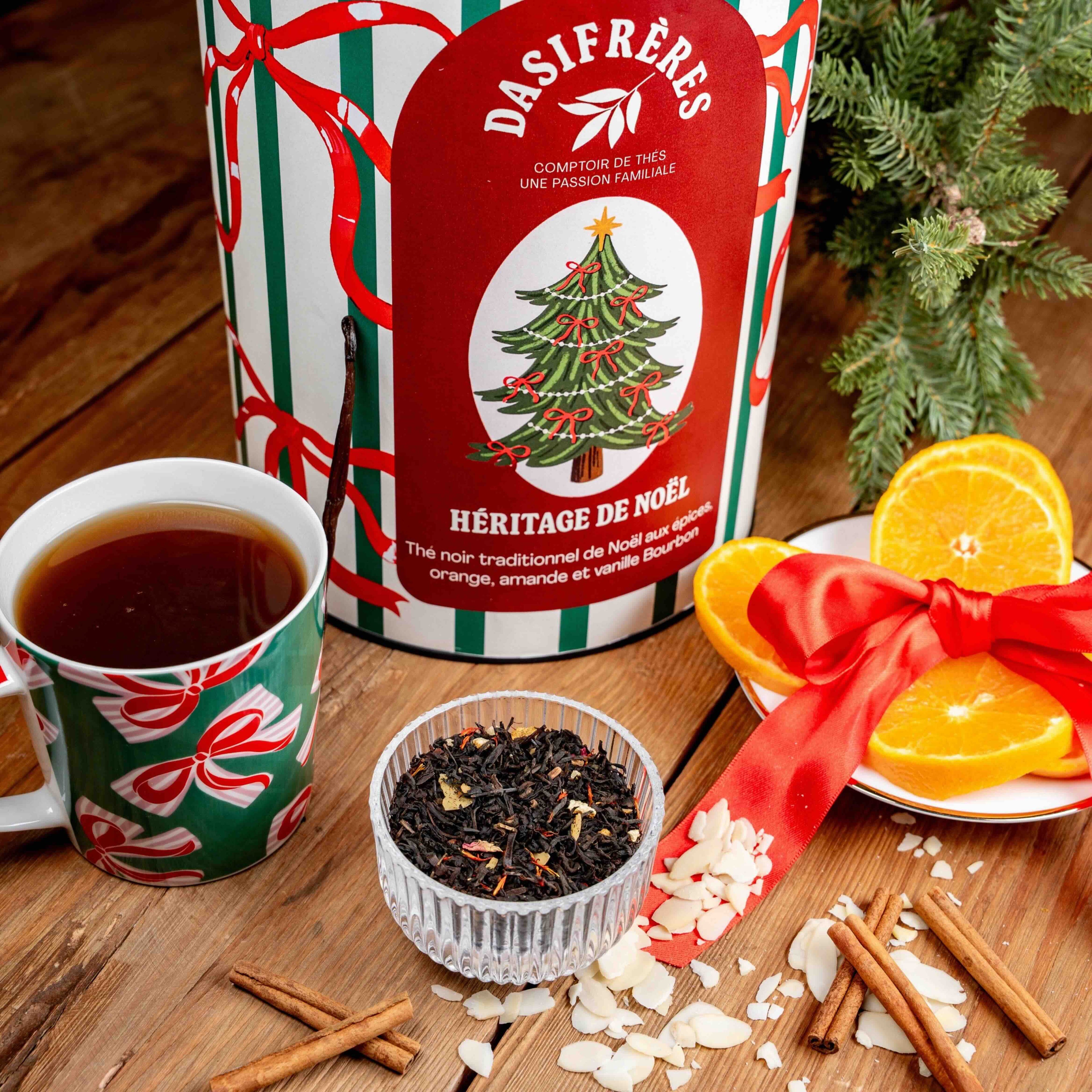 Héritage de Noël Thé noir traditionnel de Noël aux épices orange amandes et vanille Bourbon vrac