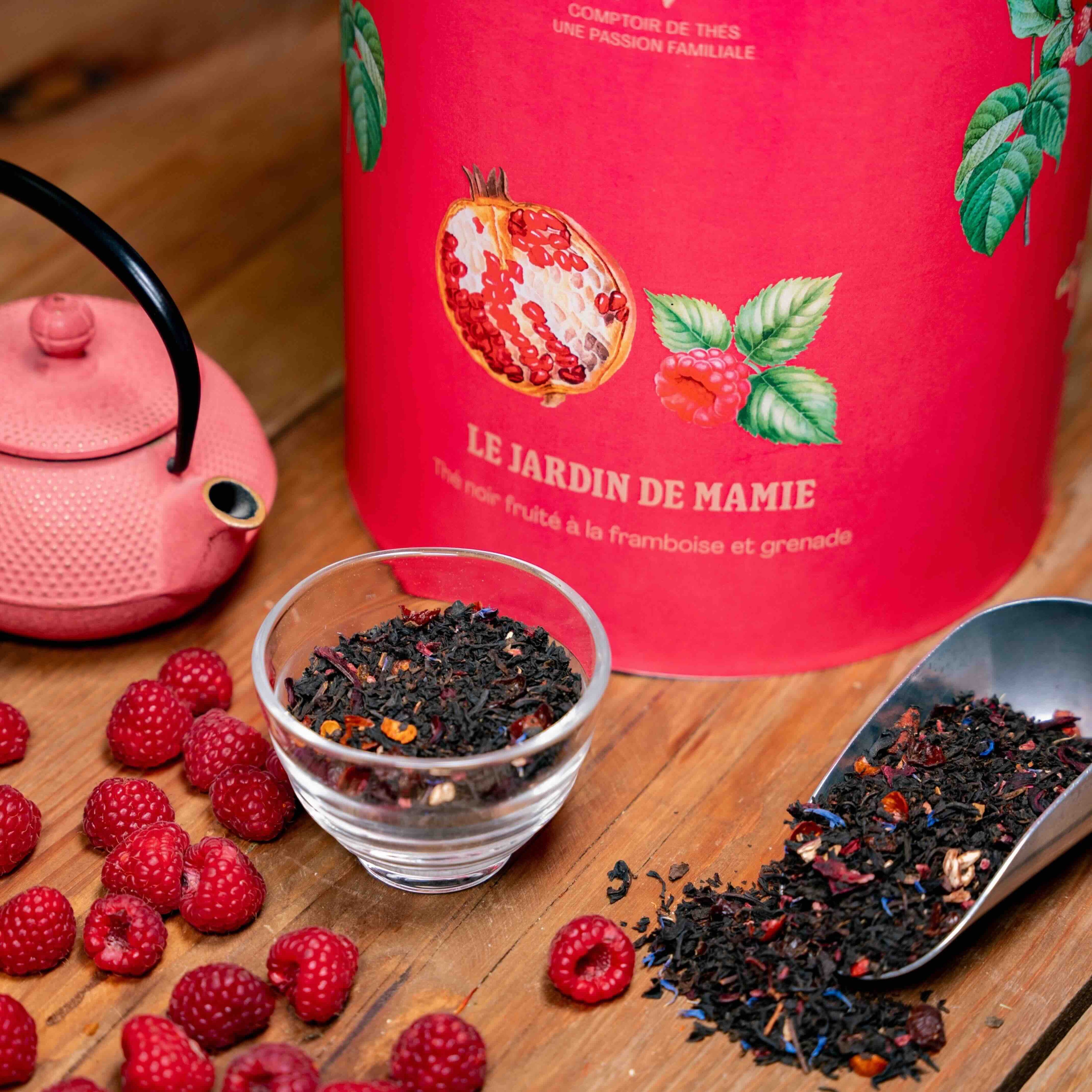 Le Jardin de Mamie thé noir fruité à la framboise et à la grenade vrac