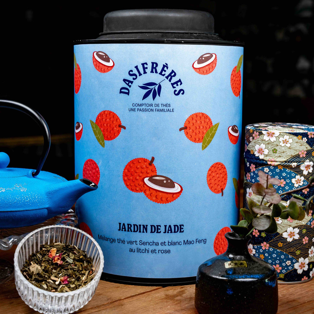 Jardin de Jade mélange thé vert Sencha et blanc Mao Feng au litchi et rose vrac