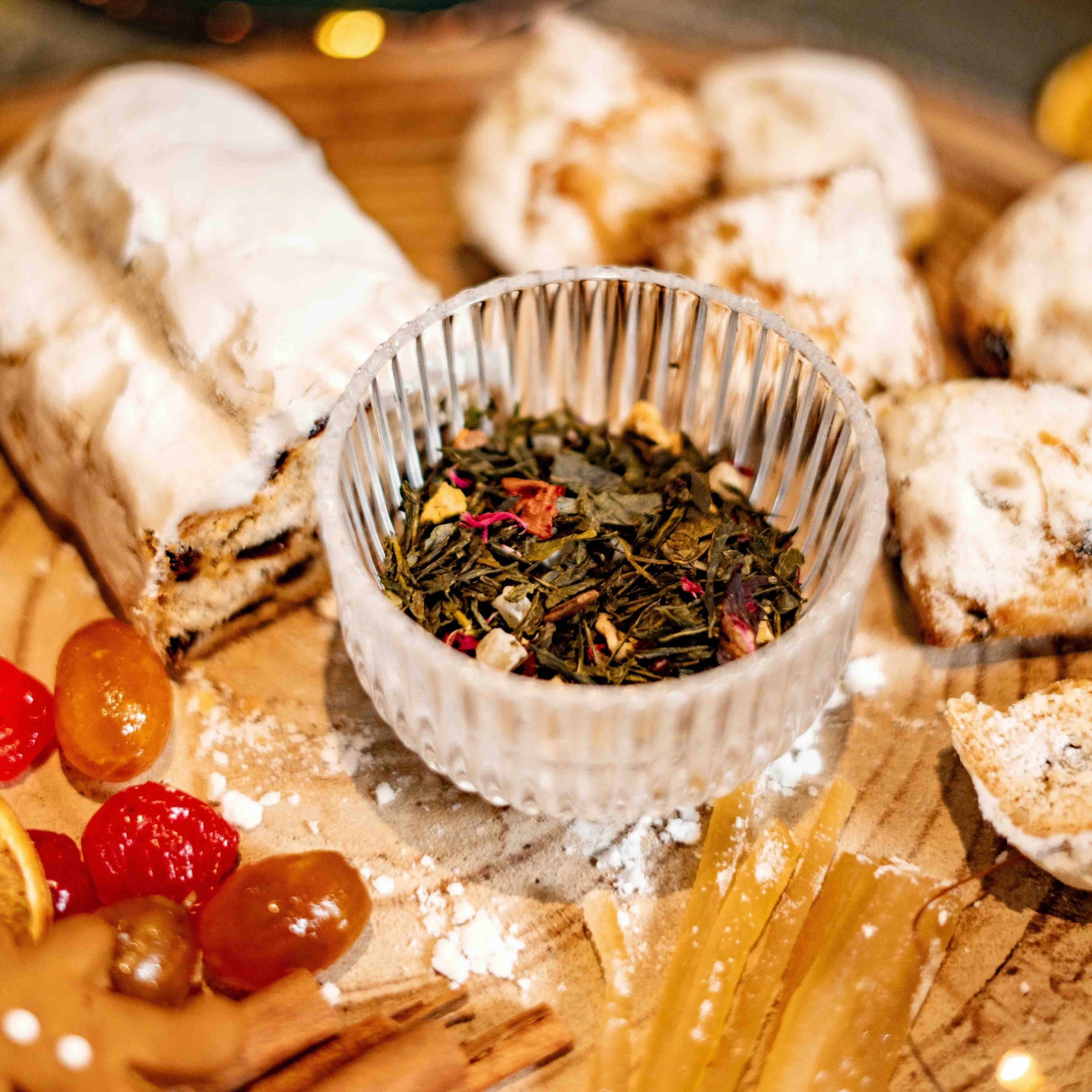 Stollen de Noël Thé vert au fruits confits et cannelle vrac
