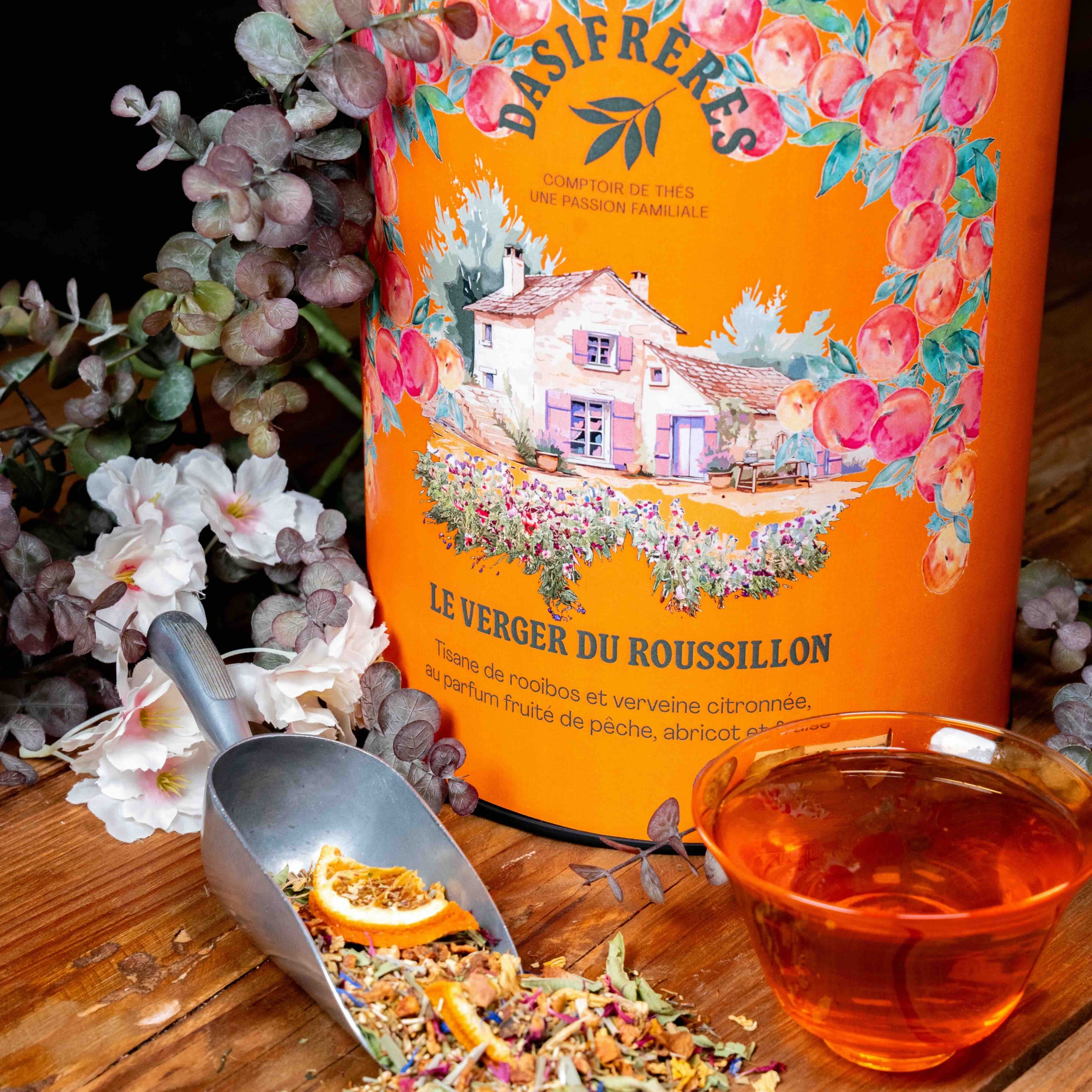 Le Verger du Roussillon tisane de rooibos et verveine citronnée pêche abricot vrac